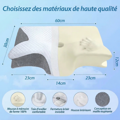 Oreiller Cervical Orthopédique Ergonomique Mémoire de Forme 2 en 1